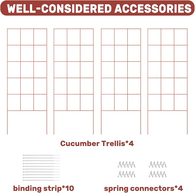 DOEWORKS Cucumber Trellis 48 High Foldable A Frame Garden Trellis 2 Pack Plant Support for Climbing Cucumber Beans Tomatoes Flowers Red