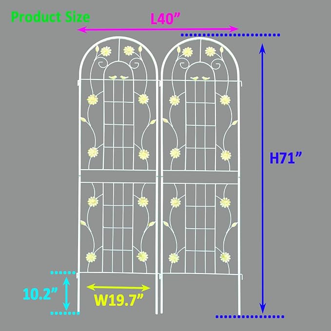 Garden Trellis 2 Pack Metal Garden Trellis Outdoor Trellis 71 x 19.7 Rustproof Trellis for Climbing Plants Outdoor Flower Vines Plant Rose Vegetable Support