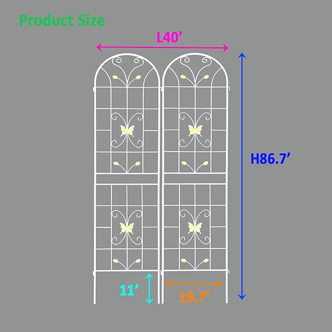 4 Pack Large Garden Trellis 86.7 H x 19.7 W Heavy Duty Rustproof White Iron Plant Trellis for Potted Plant Support Metal Climbing Rose Trellis Vine Vegetable Cucumber