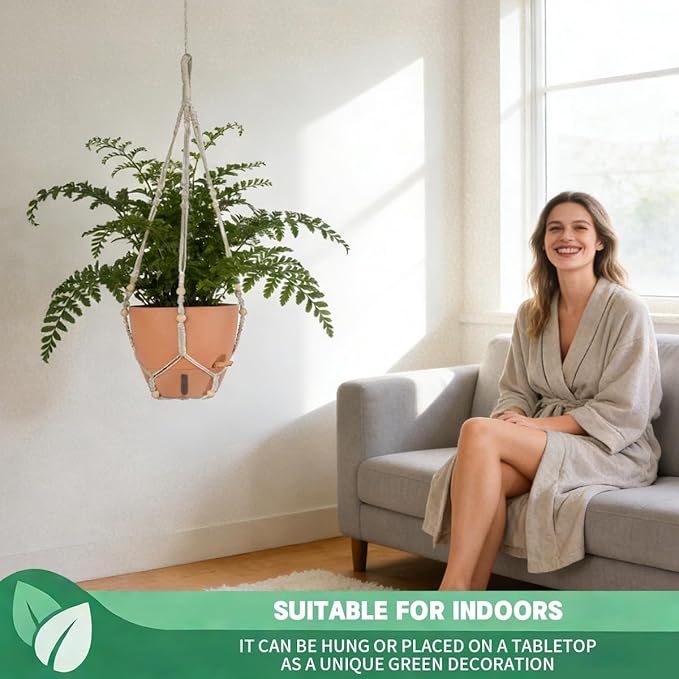 Self-Watering Hanging Planters for Indoor Plants Set 2-Piece Includes Plant Hanging Pot Drainage-Hole Hanging Pot and Hanging Basket Rack (Terracotta10 Inches)