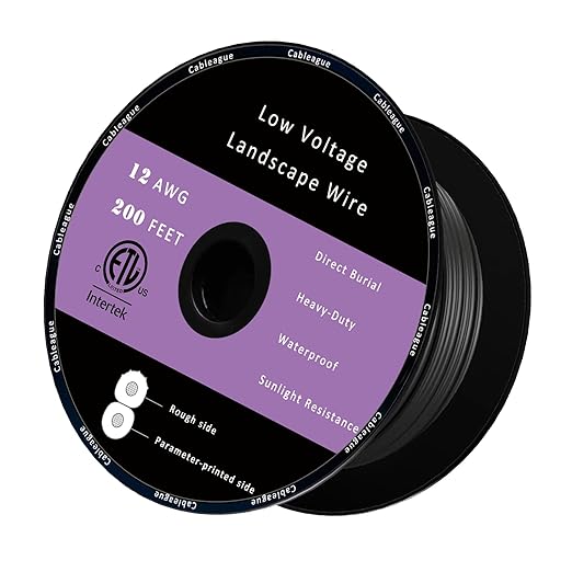 12/2 Low Voltage Landscape Lighting Wire 200ft 12AWG*2 Conductor Waterproof Pure Copper Outdoor Direct Burial 200 feet Black