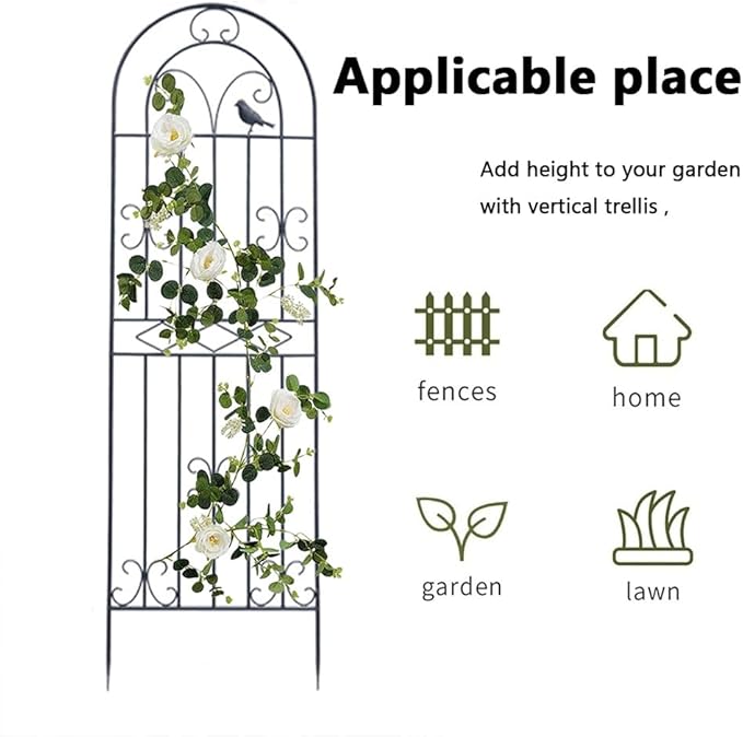 Garden Trellis 70.8/78.7/86.6 Inch High Decoration Arched Fence Trellis for Climbing Plants for Patio Lawn Yard Backyard Wall Brackets(Color:BlackSize:180cm/70.8in)