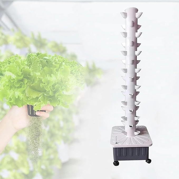 Hydroponic Tower Growing Sytem Vertical Grow Tower for Indoor Outdoor Garden Soilless Cultivation Growing System with Water Pump Nest Basket Sponge 15 Layers