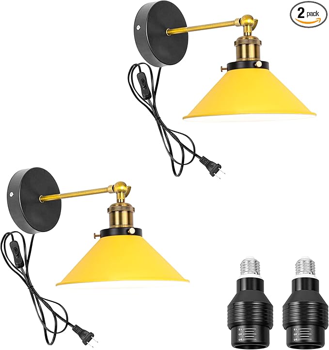 2-Pack Hook Type Wall Mounted Plant Light for Indoor Growing Full Spectrum 4500K 10W Adjusted Angle &amp Light Beam Range 15°-60° Vintage Yellow Wall Lamps for Plants Flowers
