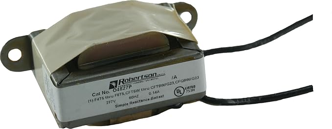 ROBERTSON 3P10072 04827P AM Fluorescent Magnetic Ballast for 1 CFT5W/G23 CFT7W/G23 CFT9W/G23 or CFQ9W/G23 CFL Lamp Preheat Start 277Vac 60Hz Normal Ballast Factor NPF