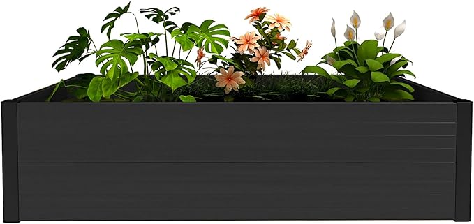 mondaria Raised Garden Bed 4x2x1Ft Outdoor Rot-Resistant Planter Box Wood Plastic Composite Flower Bed Kit for Vegetables Herb Black