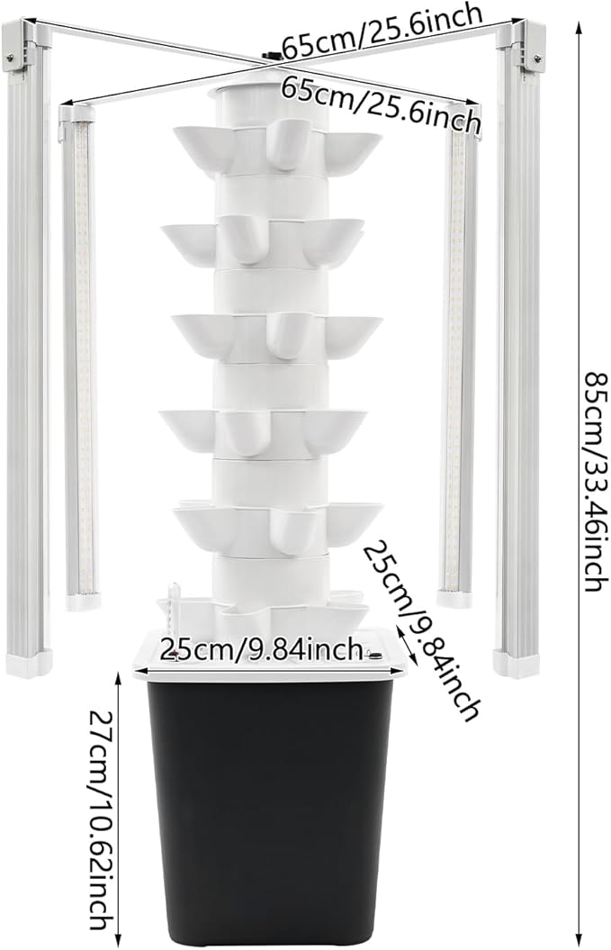 Hydroponic Tower Garden 30-Pod Indoor Gardening System w/ 4 Full-Spectrum LED Grow Lights 10L Auto Irrigation Water Tank Vertical Planter for Herbs Lettuce &amp Strawberries (Black)