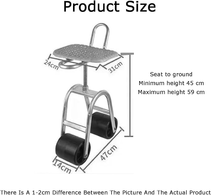Rolling Garden Work Seat Bearing 150kgHeightening Gardening Cart 45-59cm Adjustable Heightfor Home Outdoor Lawn Yard(2 Wheels)