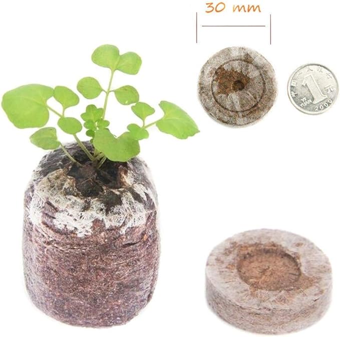 100 Pcs Seedling Soil Block 30mm Peat Pellets Seeds Plant Starting Plugs Compressed Nutrient Fertilizer Fiber Soil Block Seed Fertilizer Nutrient Block Peat Block for Grow Herbs Plant Flowers(#1)