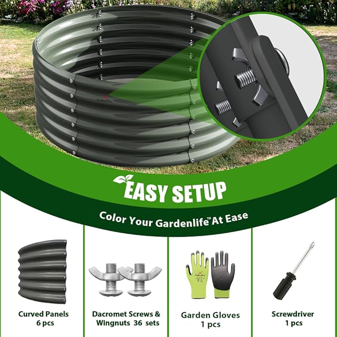 A ANLEOLIFE 2-Pack 4ft x 18” Tall Galvanized Raised Garden Beds Outdoor Round Metal Planter Box for Planting Vegetables Flowers Herb Anti-Rust &amp Easy-Setup Quartz Grey