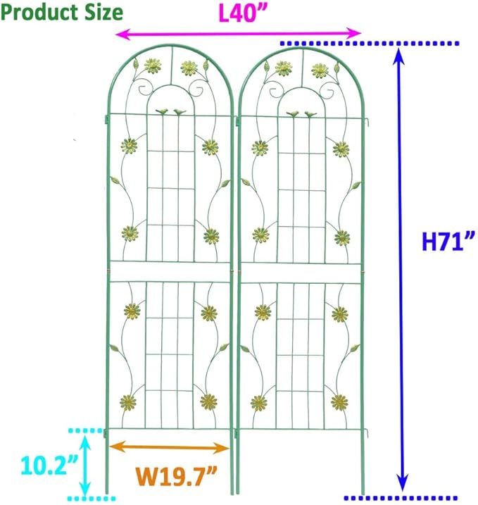Sturdy Metal Garden Trellis for Climbing Plants – Rust-Resistant Outdoor Plant Support with Decorative Lattice Design (2 Pack-Green)