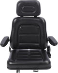 Pongnas Universal Lawn Mower Seat Tractor Seat Forklift Seat with Adjustable 30-180 Degree Tilt Slide Rail for Dumper Skid Loader Telehandler Backhoe Excavator Dozer (With armrest)