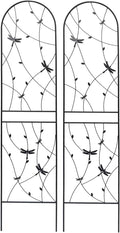2/4 Pack Metal Garden Trellis for Climbing Plants Outdoor Flower Support Black with Dragonfly Deco Plant Support for Garden Patio Practical(2 Pack-H86'')