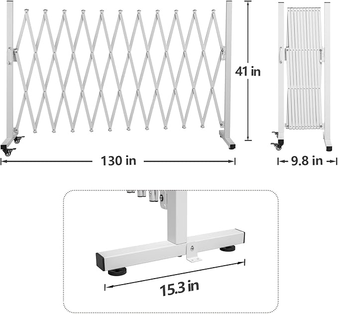 Aluminum Expandable Garden Fence Portable Barricade Gate with Casters Expansion Size 201×15.2×40.6 inches Adjustable Flexible Fence Mobile Barricade Safety Barrier