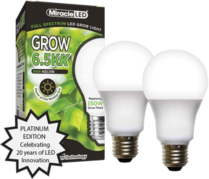 Miracle LED 6.5KK Indoor Grow Light Bulb – 6500K Full Spectrum Grow Bulbs for Vegetables Herbs Hydroponics. (2-Pack)