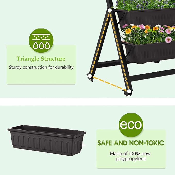 Homdox 2 Pack Elevated Garden Bed 5-Tier Freestanding Vertical Raised Bed for Gardening 5 Garden Planter Boxes and 5 Hooks Perfect to Grow Vegetables Herbs Flowers Outdoor Indoor Black