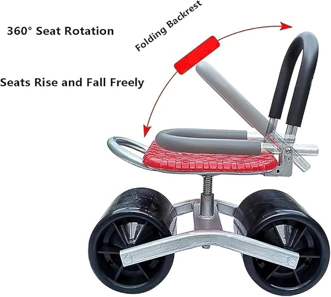 Gardening Seat on Wheels Garden Rolling Work Seat Stools Height Adjustable to Reduce Fatigue Mobile Stools for Auto Repair Picking Planting