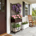 Freestanding Rattan GBoxOutdoor Wicker Planter with for Climbing Plantswith Storage Shelf