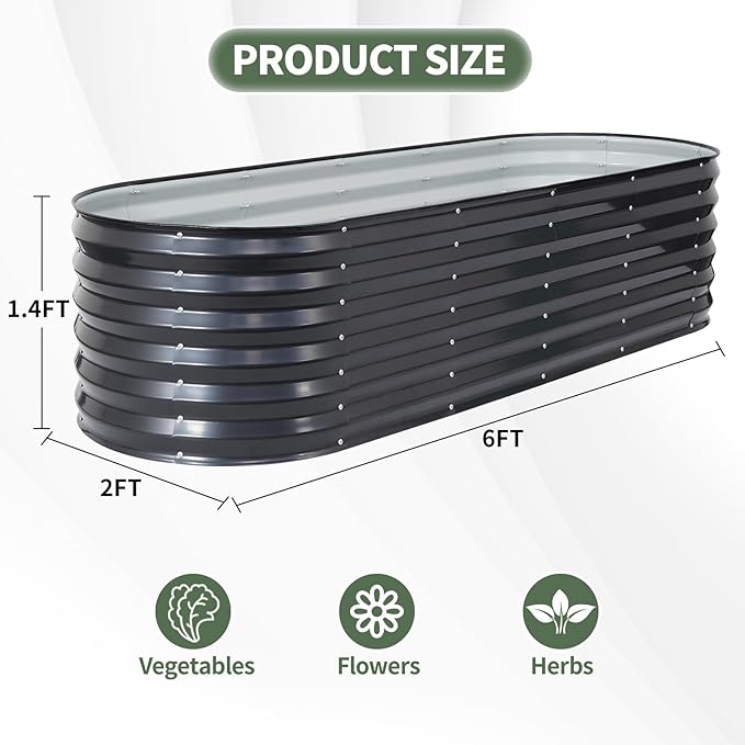 1MORE Raised Garden Bed- Planter Garden Boxes Outdoor Raised Beds for Gardening.6X2X1.4FT(1pcs)-Grey
