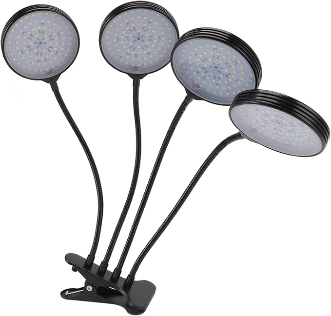 60W 4 Head LED Plant Light for Indoor Growing with USB Power - 360° Adjustable Clip - On Grow Lamp 5 Dimmable Modes Waterproof Design for Plants