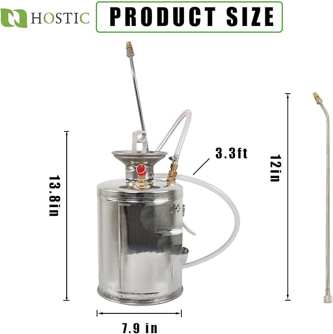 HOSTIC 1 Gallon Stainless Steel Sprayer Hand Pump Sprayer with Pressure Gauge Valve Adjustable Nozzle for Gardening Lawn and Cleaning