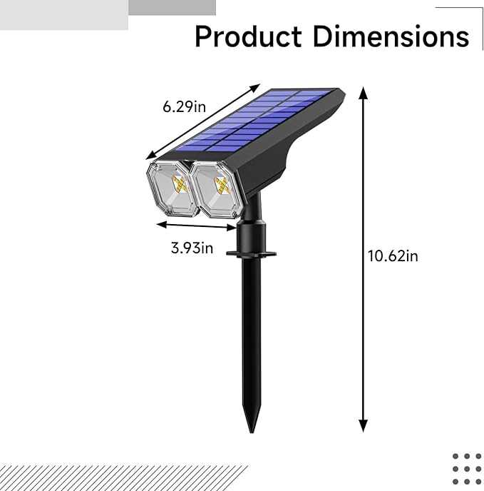 Outdoor Solar Spotlights 2 Pcs Eight RGB Light Choices 90° Head Adjustable for Garden Garage Patio Pathway Waterproof Solar Charge Abs Material