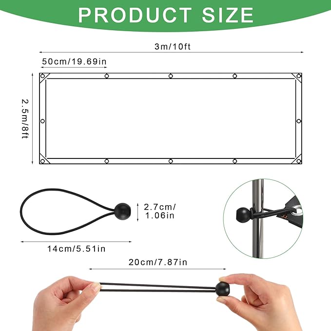 Windyun 2 Pack Heavy Duty Clear Tarps with Reinforced Edge Plastic Tarp Waterproof Plastic Cover Greenhouse Patio with Elastic Rope and Nylon Rope for Garden Furniture (8 x 10 ft)