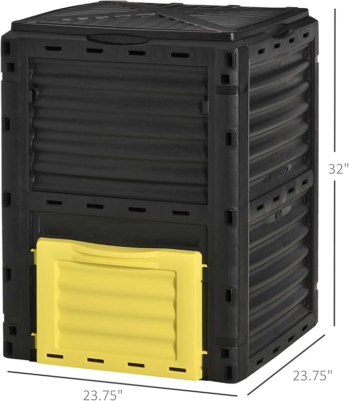 Compost Bin Outdoor 80 Gallon Garden Composter with 48 Vents and Sliding Doors Lightweight Outdoor Compost Box for Garden Kitchen and Yard Waste Black+Yellow