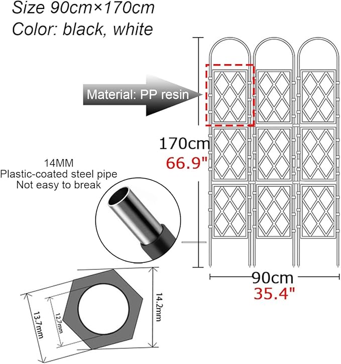 Large Decorative Outdoor Trellis Metal Garden Trellis For Climbing PlantsEuropean Style Rustproof Metal Garden Fence For Outdoor Indoor Potted Plants Tomato Rose(White90x170cm(35.5x67in))