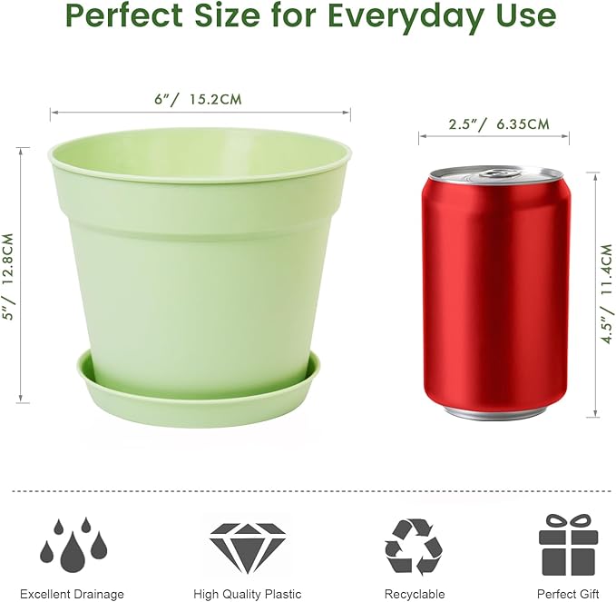 20 Pack 6 Inch Plant Pots with Drainage and Saucers White Plastic Flower Pots for Indoor and Outdoor Plants Stackable Nursery Planters for Houseplants and Herbs Colorful