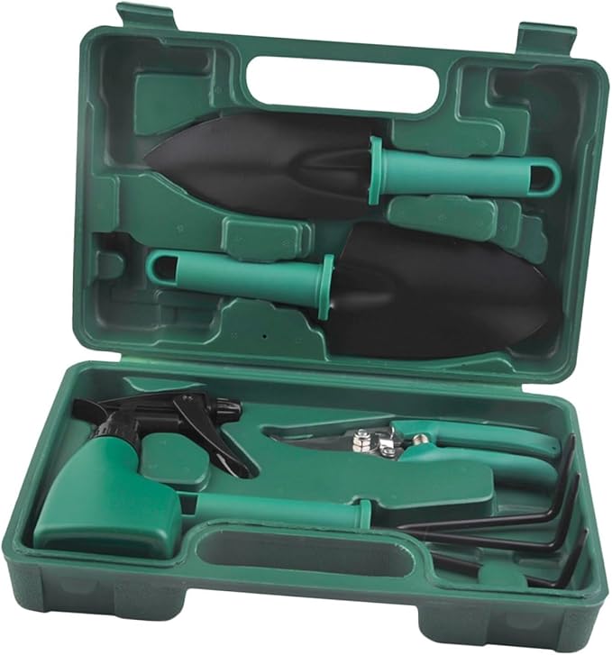 DOITOOL Garden Tool Set 5pcs with Shovel Rake Pruning Shears and Portable Carry Case for Gardening and Planting Tasks