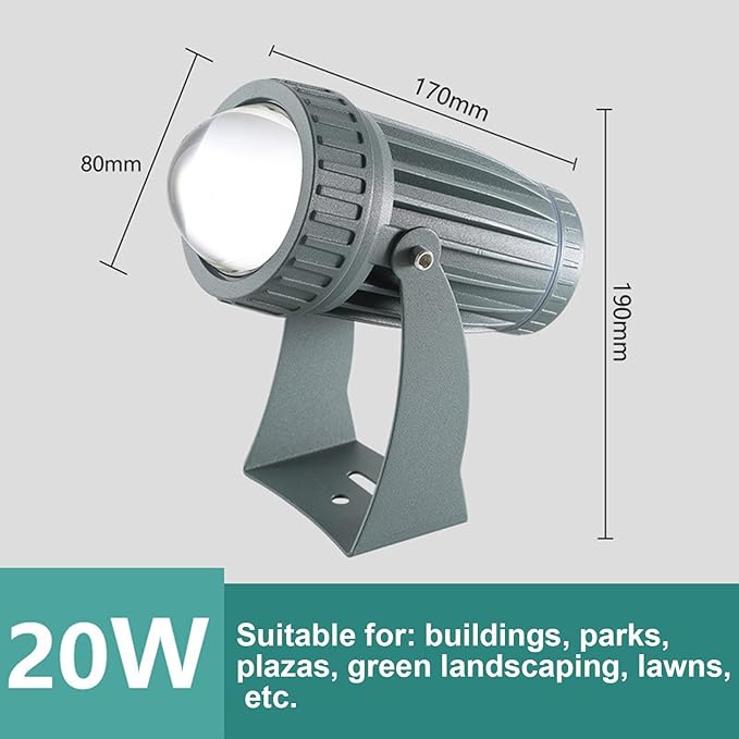 Outdoor Spotlights - LED Long-Distance Floodlights AC 220V IP65 Waterproof Wall Lamp Landscape Lighting Narrow Beam Spotlight Adjustable Bracket Ground Light(White20W(AC220V))