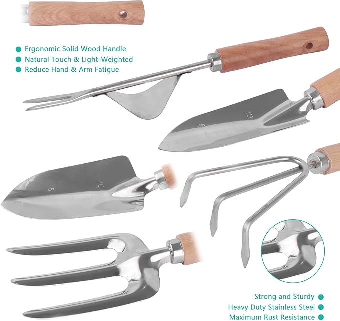 Garden Tool Set 7 Pcs Floral Gardening Set for Women Leaf Camouflage Gardening Kit with Garden Tool Bag Trowel Weeder Fork Hand Rake Pruning Shears Cultivator Transplanter