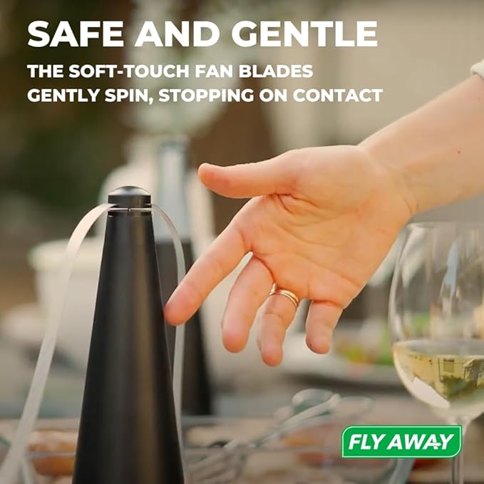 Fly Away - 3 Pack Outdoor Fly Repellent Fan Outside or Inside Table use Restaurant Barbeque Events Deter Flies Wasps Bees Other Moscas and Bugs Away Battery Operated Tabletop Hanging Hook.