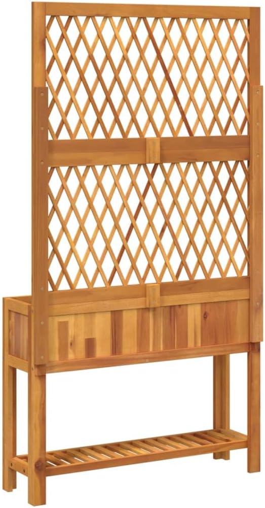 Garden Planter with Trellis and Shelf Outdoor Raised Garden Bed Planter with Trellis Flower Standing Planter Box 39.4x12.6x72.8 Solid Wood Acacia-132