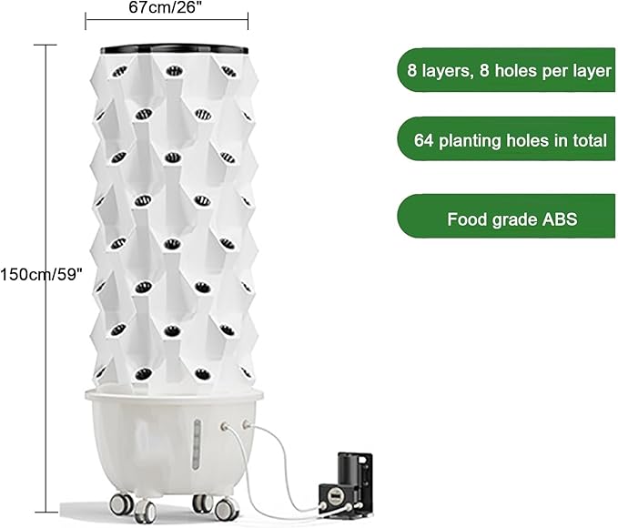 Vertical Hydroponic Grow Tower Aeroponic Tower for Herbs Fruits and Vegetables with Movable Water Tank Hydrating Pump Timer Adapter(Large)