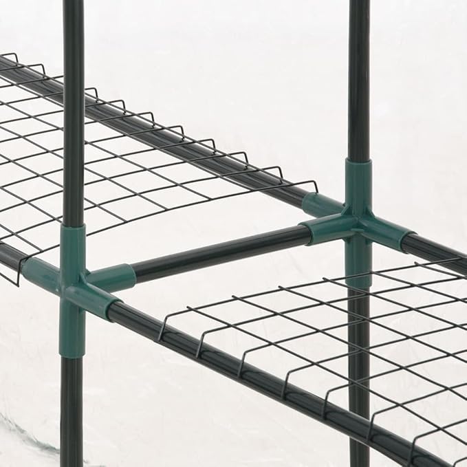 vidaXL Greenhouse with 8 Shelves and Steel Frame – Extend Your Growing Season - Transparent PVC Cover - 4.7'x4.7'x6.4' - Easy Setup for Gardening Enthusiasts