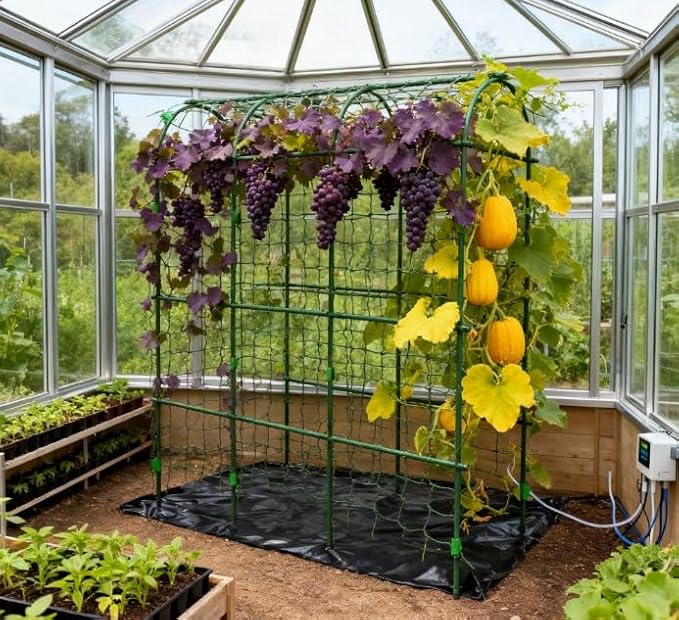 Arch TrellisA Frame Metal Garden Trellisfor Climbing Plants Outdoorwith Climbing Net
