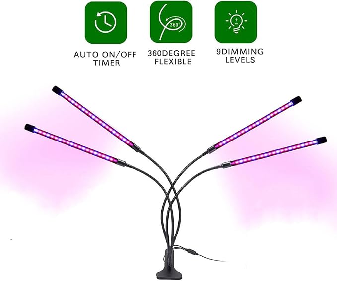 SEIWEI LED Plant Lamps Double Head Grow Light for Indoor Plant Full Spectrum LED Grow Lights with Timer Setting 3/9/12H Auto On&ampOff Flexible Gooseneck (2 Head)