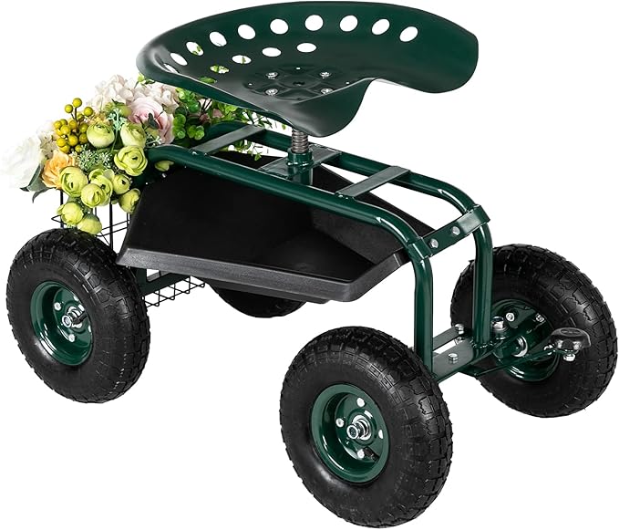 Rolling Garden CartGarden Cart Gardening WorkseatPatio Wagon Scooter Lawn Yard Patio Work Seat Gardening Stool Cart with Short Handle for Planting