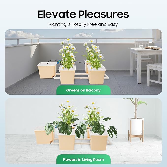 5 Buckets Drip Growing System Indoor Outdoor Hydroponic Plant Buckets Kit Top Feed Drip Hydroponics Growing System Recirculating Deep Water Culture Hydroponic Bucket System