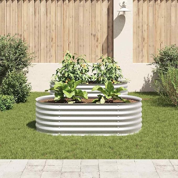 Galvanized Steel Garden Raised Bed: Large Outdoor Metal Planter Box for Vegetables Herbs Flowers - Durable Silver Steel for Outdoor Use