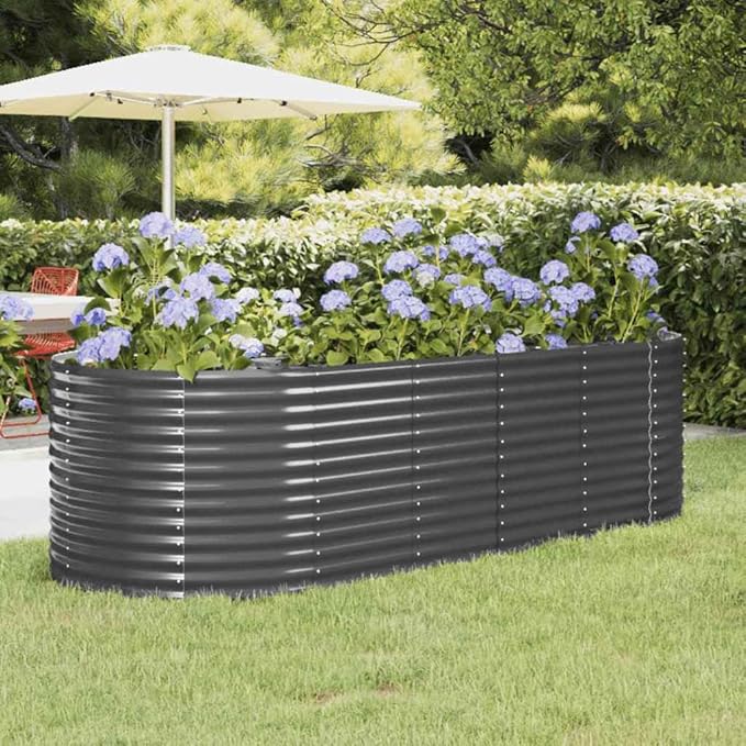 98 x 39 Oval Raised Garden Bed Anthracite Powder-Coated Steel Large Outdoor Planter for Vegetables Flowers on Patio Backyard Terrace