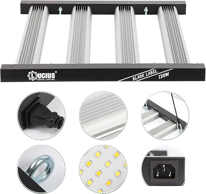 Lucius 120W LED Grow Light with LM281B Diodes 2.9 µmol/J High Efficiency 4-Bar 600 Diodes 348μmol/sFull Spectrum Plant Grow Lamp for Indoor Plants Seeding Veg Bloom 100-277V