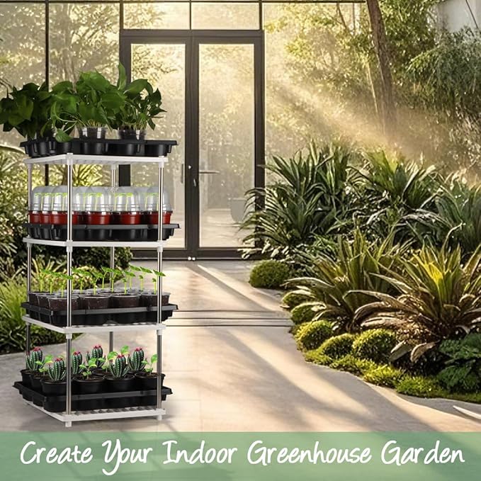 4 Inch 60 Pack Nursery Pots with Humidity Domes &amp 5 Pack 12 Cell Round Seedling Pot Carrying Trays Sturdy Seeds Starter Pot Germination Set Small Planter Nursery Propagation 5 Sets