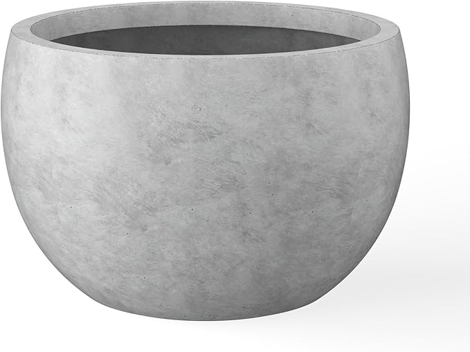 Kante 19.9 Dia Round Concrete Planter Outdoor/Indoor Large Bowl Plant Pots with Drainage Hole and Rubber Plug for Garden Patio Balcony Home Natural Concrete
