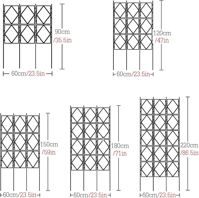 Garden Trellis 60cm/23.5in Width Plant Stands Fence Trellis Weatherproof for Climbing Outdoor Plants Flowers Roses Vegetables (Size : 60x120cm/23.5x47in)