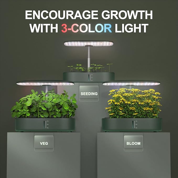 Hydroponic Growing System with Touchscreen LCD Display 12-Section Indoor Herb Gardening Kit with Full Spectrum Plant Grow Lights Flexible Timer Pump and Adjustable Shade