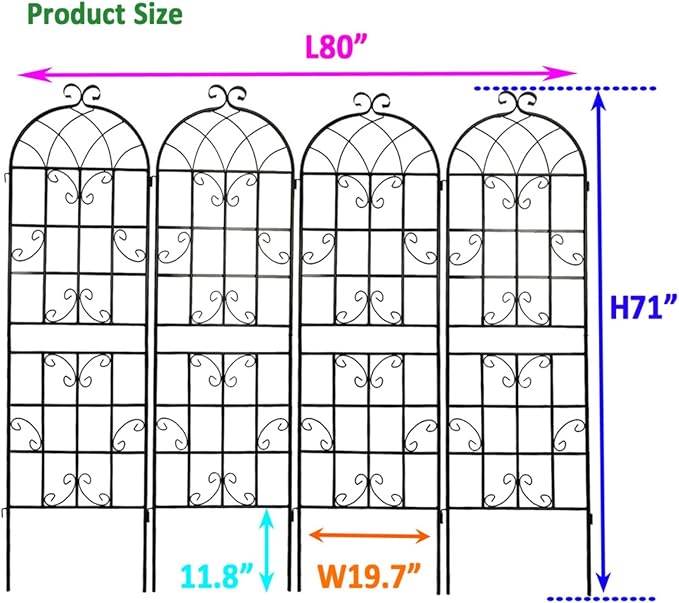 Metal Garden Trellis Rustproof Arched Fence for Climbing Plants Outdoor Flowers Vegetables Elegant Flower Trellis for Garden Decor Wall Brackets Black &amp White 71 x 19.7 (Black 4 Pack)