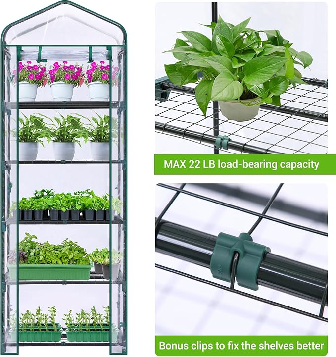 Mini Greenhouse for Outdoors Indoor: Ohuhu Small Plants Green House with 5 Tier Shelves Portable Plastic Greenhouses with Heavy Duty Transparent PVC Cover for Garden Patio Backyard Porch Balcony